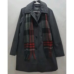 Ladies London Fog Wool Blend Pea Coat with Scarf Dk Gray SZ‎ L